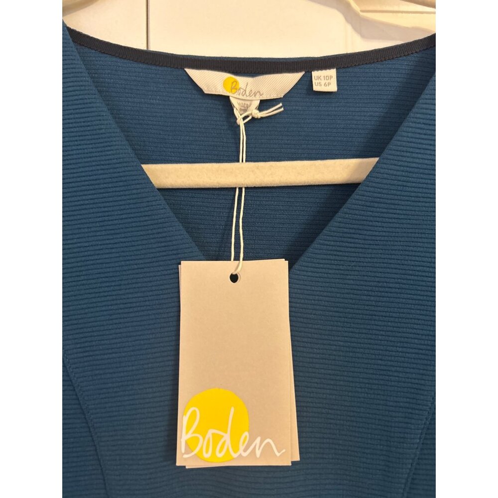 NWT Boden Women's Blue Bronte Ottoman 3/4 Sleeve Pockets Dress Size 6P - Picture 3 of 9